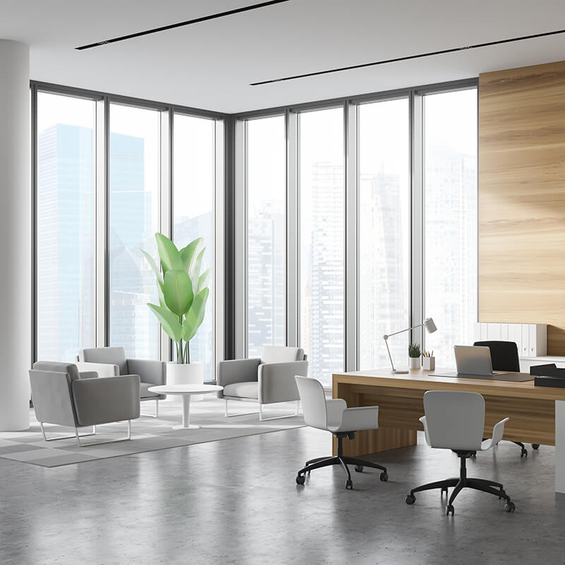 office with wooden walls