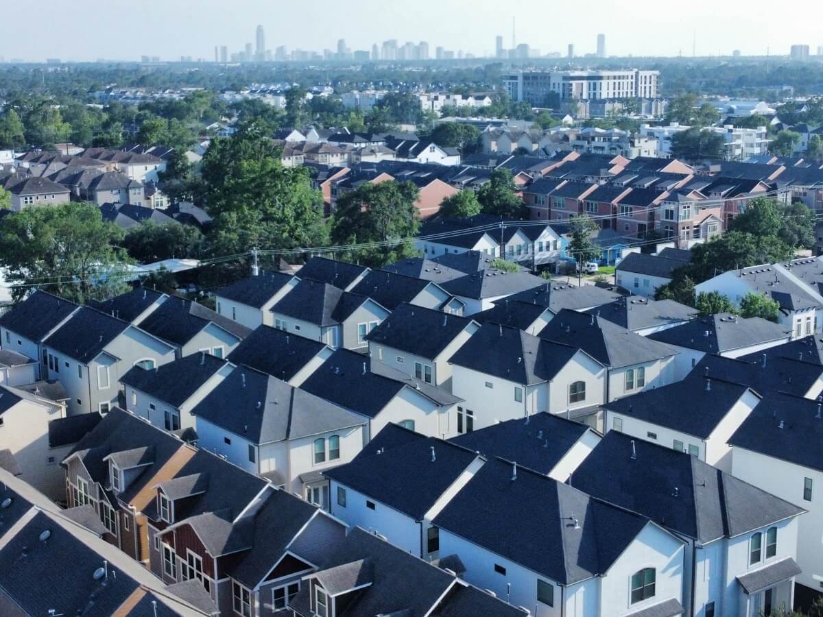 An aerial view of the Heights neighborhood in Houston, Texas.