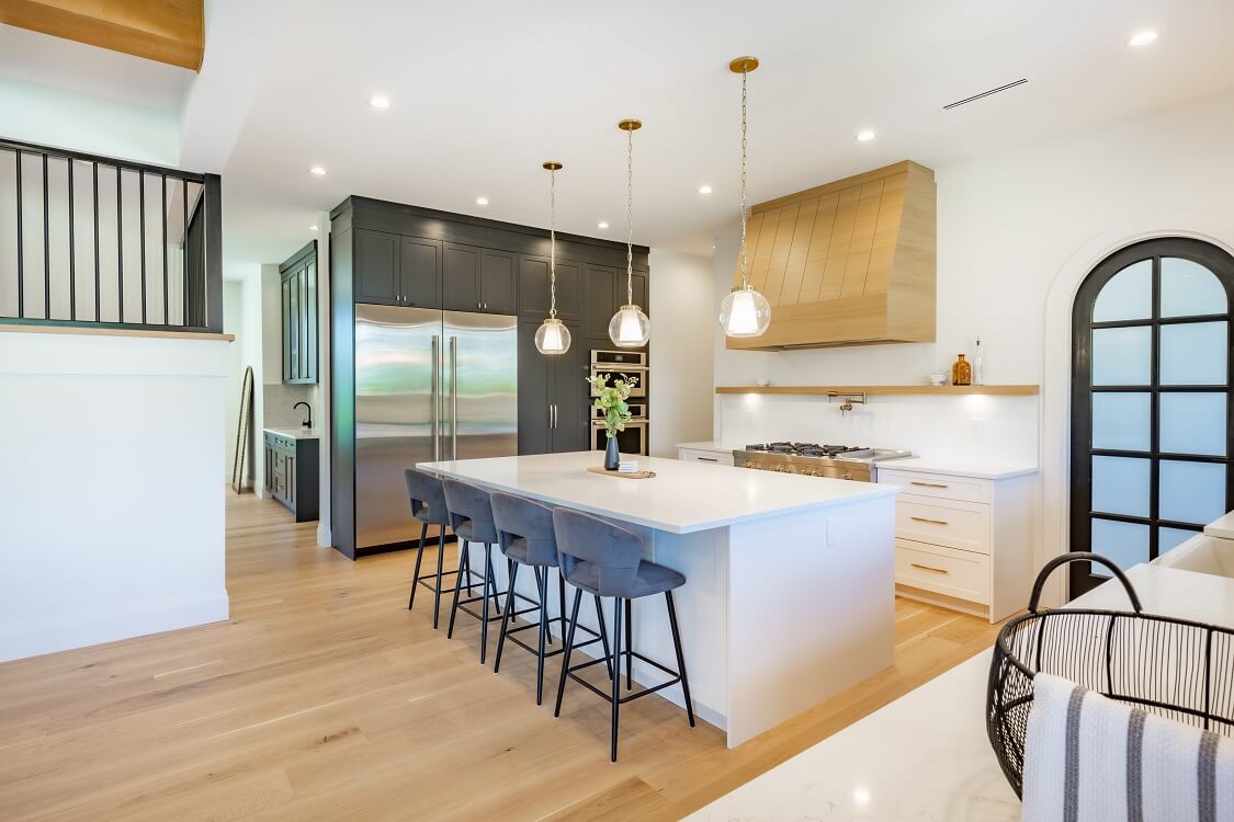Interior modern and contemporary kitchen with farmhouse style and ocean view