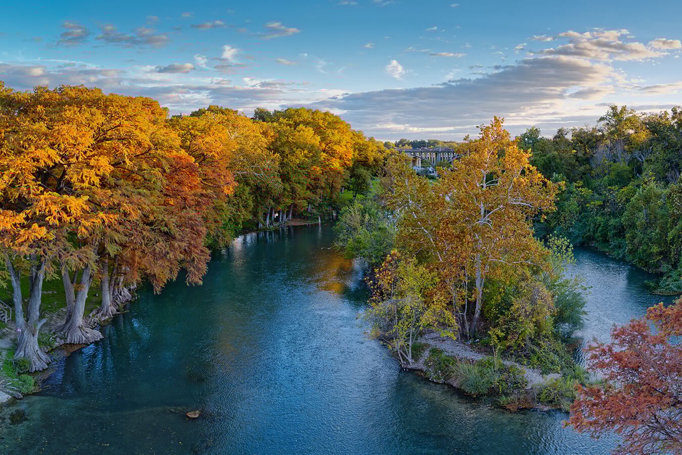 Last-Light-on-Fall-Foliage-Cypresses-Guadalupe-River-New-Braunfels-Faust-Street-Bridge