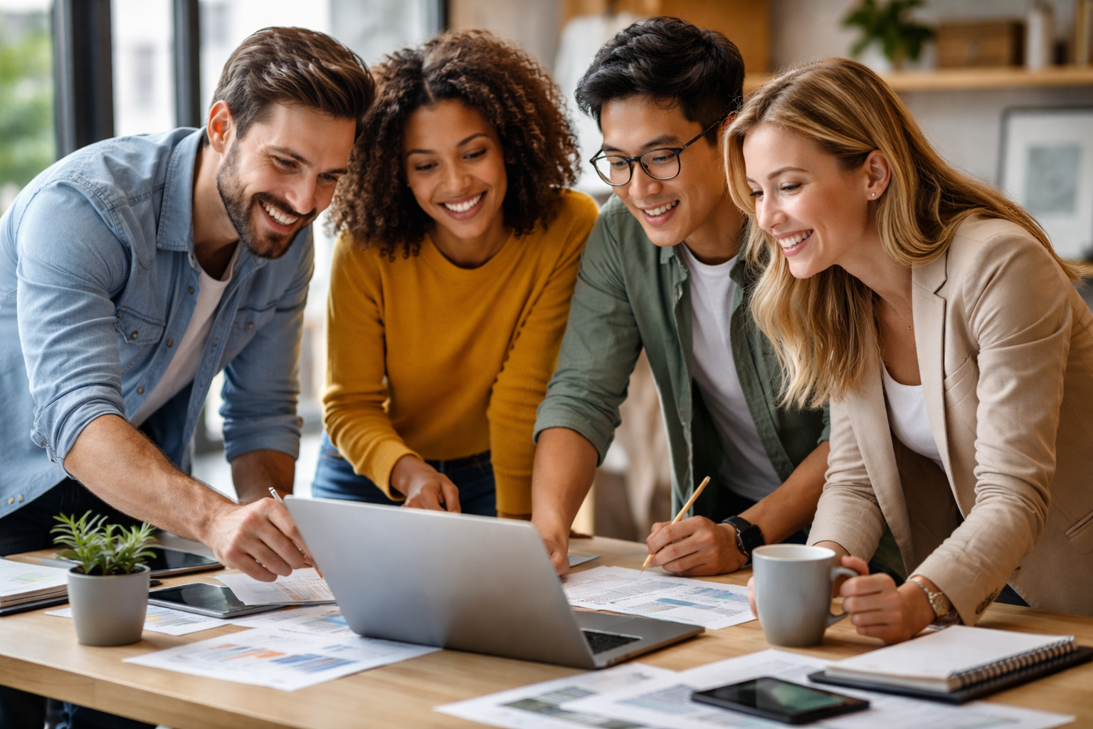 Collaborating in a modern office