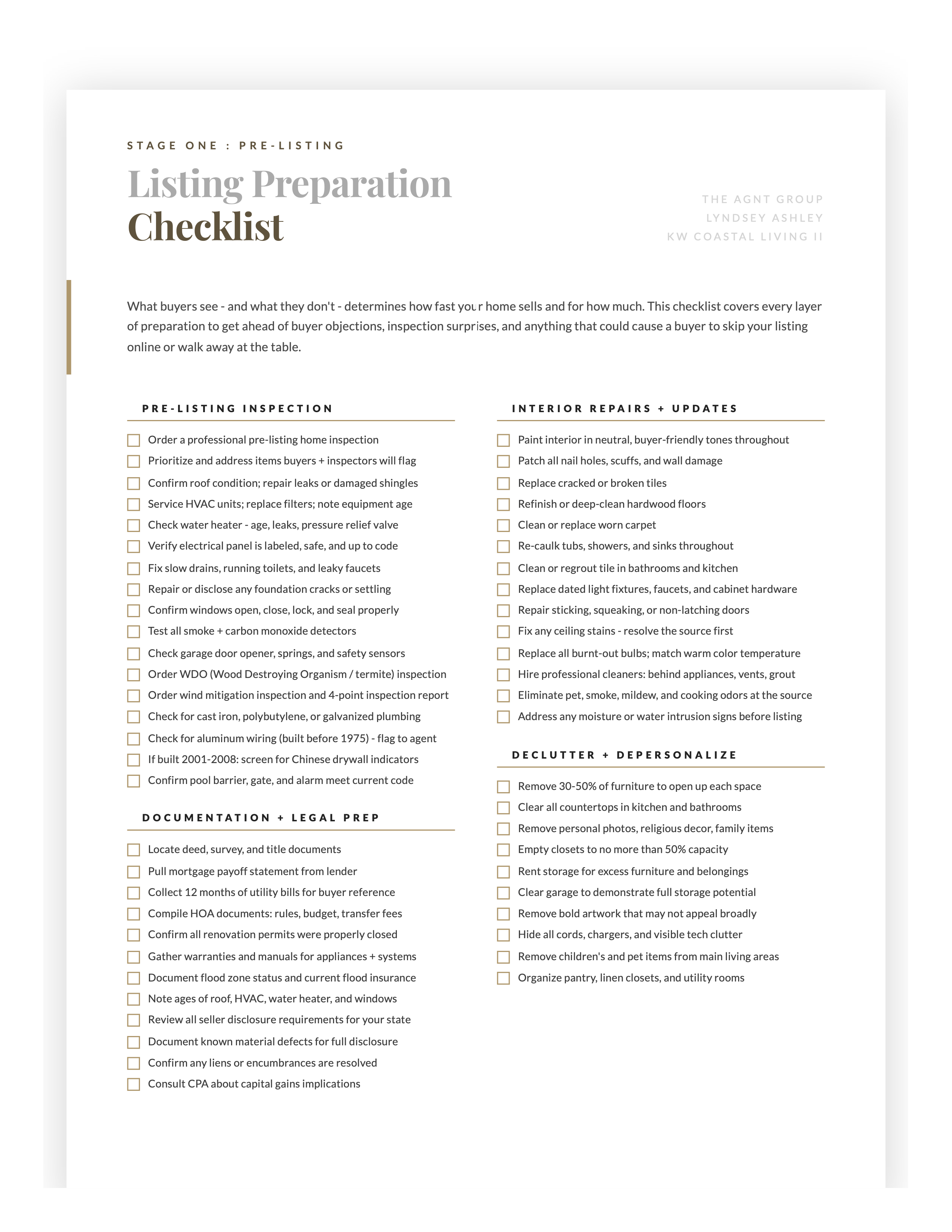 Listing Preparation Checklist - The AGNT Group