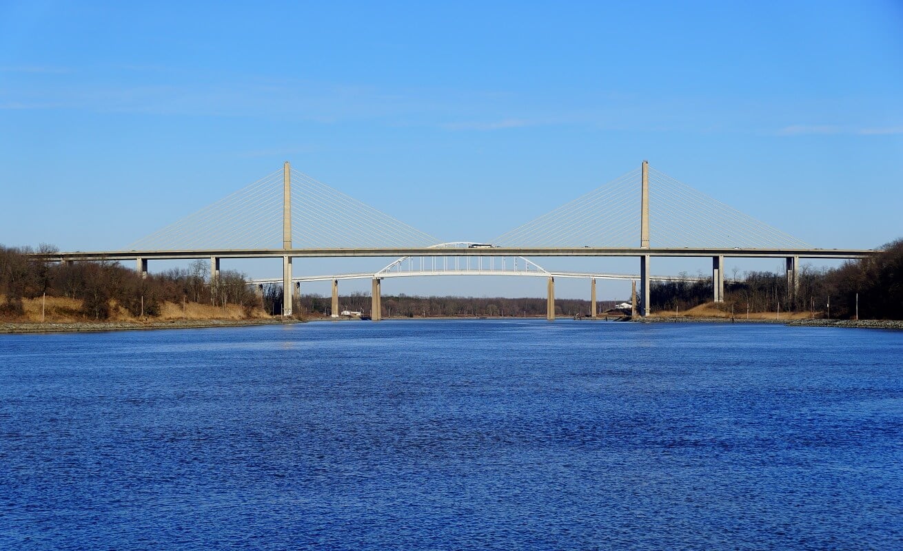 The distance view of William V Roth Bridge
