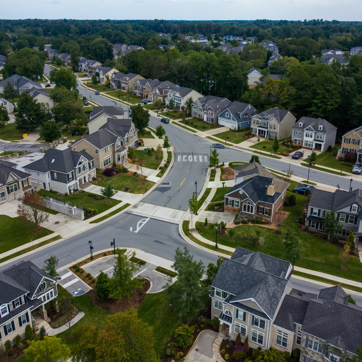 West Cary neighborhood in North Carolina, suburban residential area with tree-lined streets, modern homes, well-maintained lawns, community parks, and family-friendly atmosphere (3) (1)