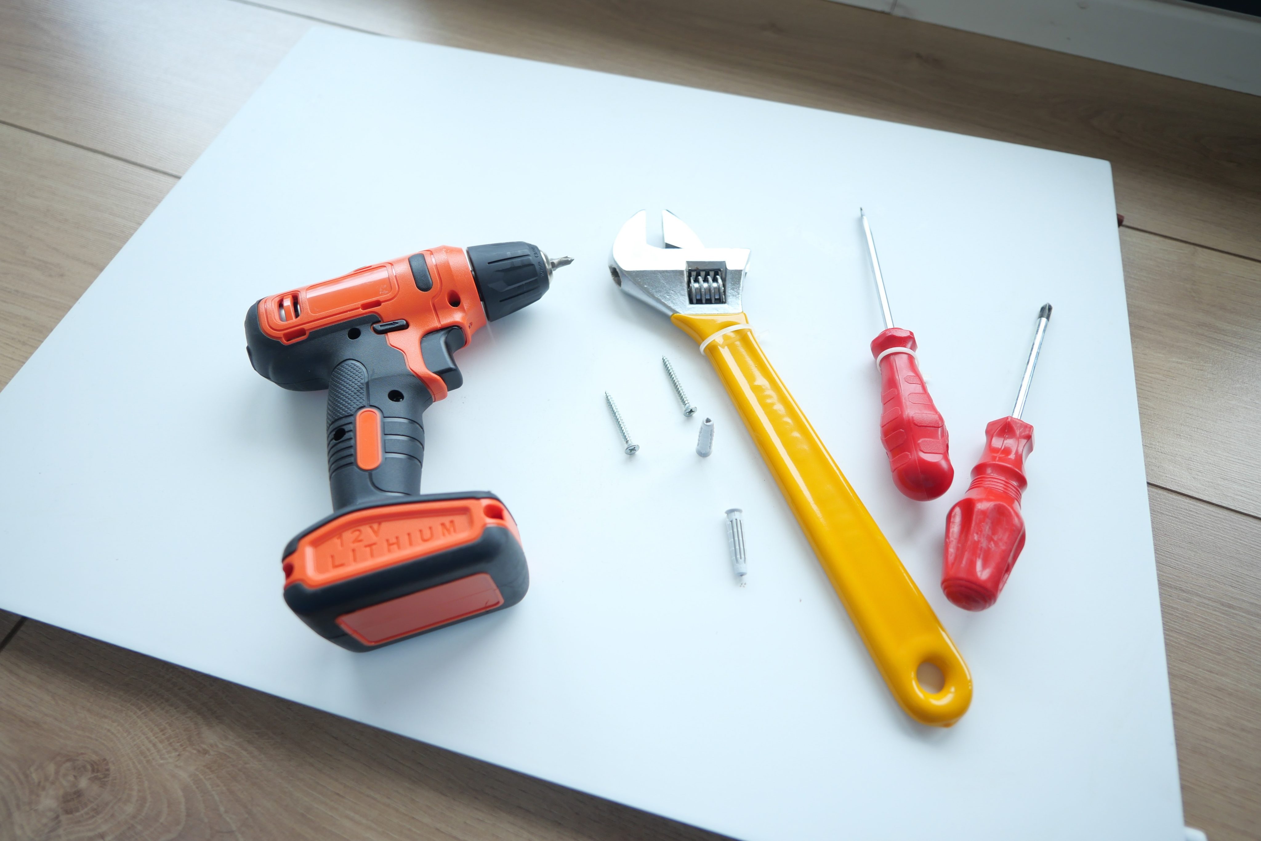 Essential tools for home repair project on white background