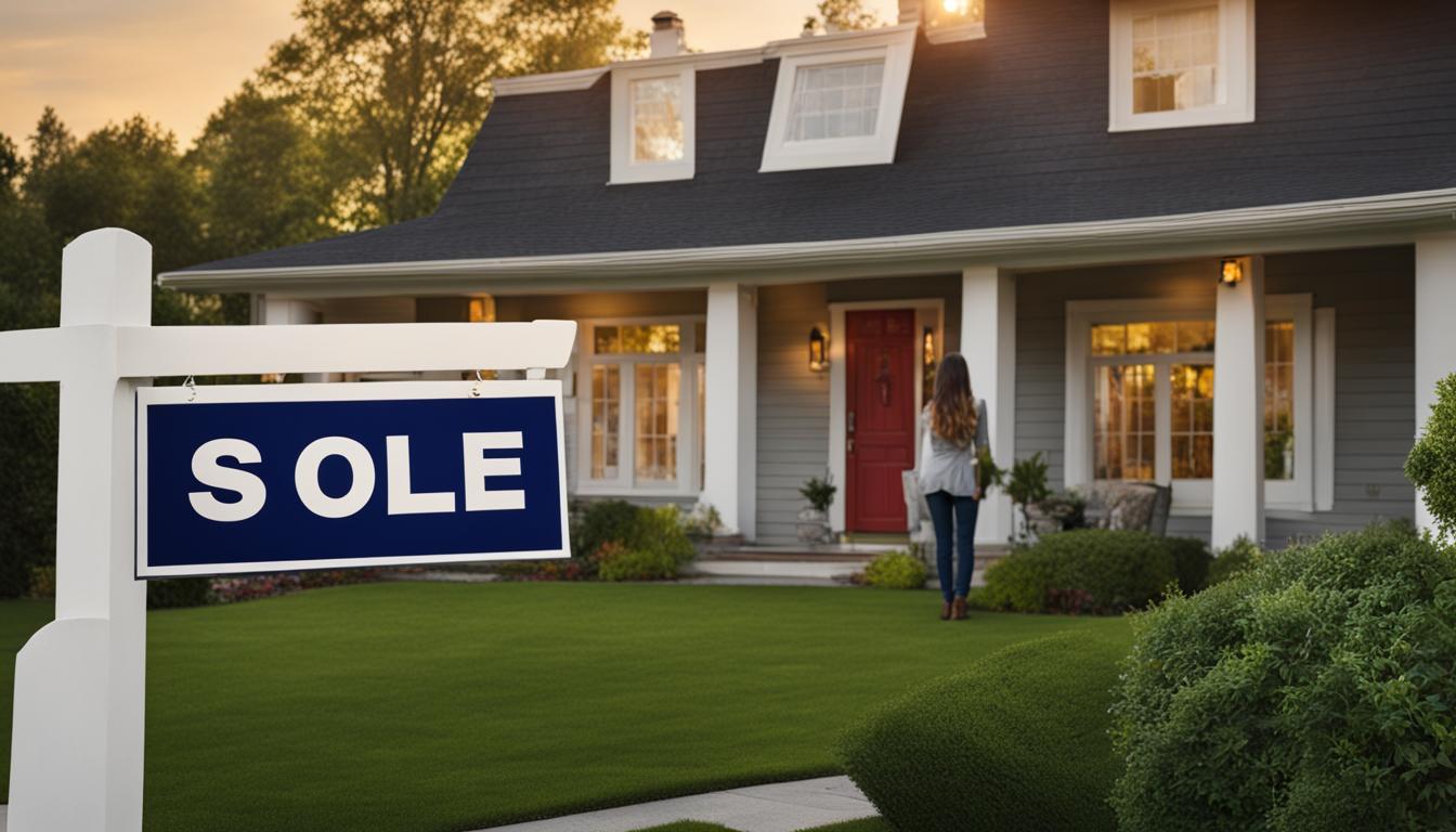 A charming home in Oakland County, Michigan, featuring a 'For Sale' badge on the front yard