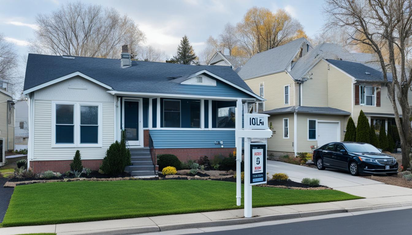 Upgraded house stands out in neighborhood, for sale sign highlights value