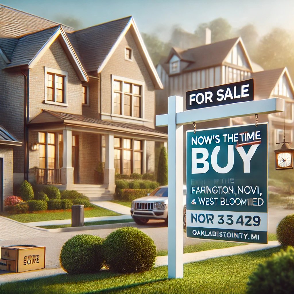 The image shows a "For Sale" sign in front of a house