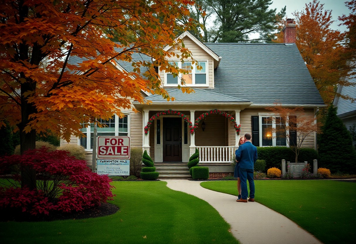 image depicts a house for sale, indicated by the "FOR SALE" sign in the front yard