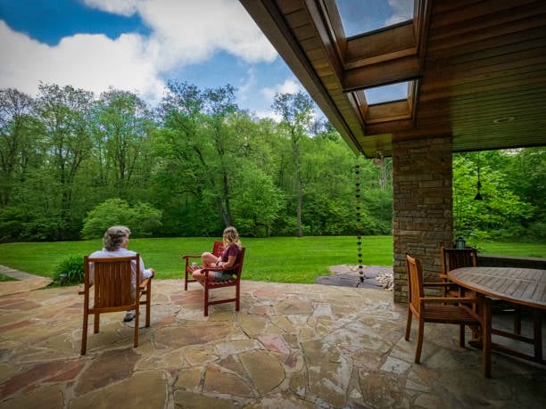 image shows the back patio of Kentuck Knob