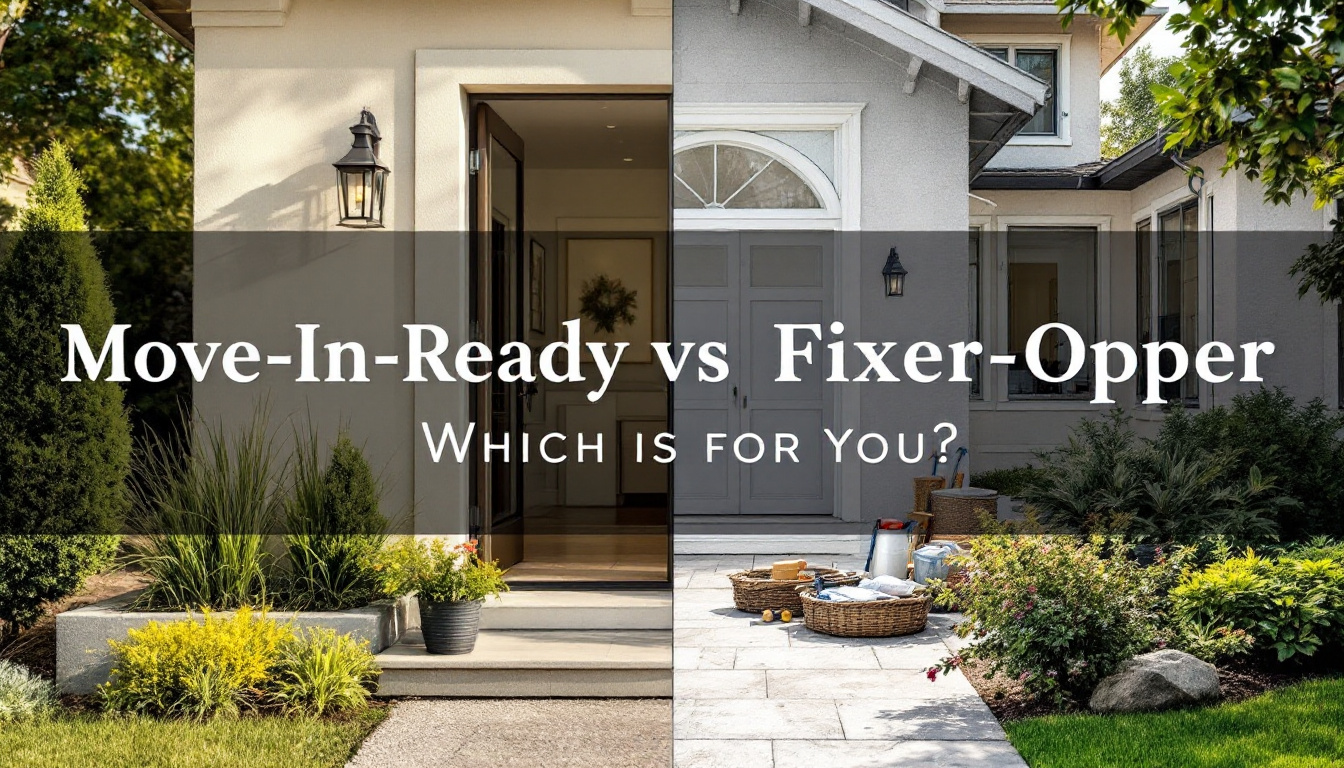 image presents a visual comparison between a "Move-In-Ready" home and a "Fixer-Upper."