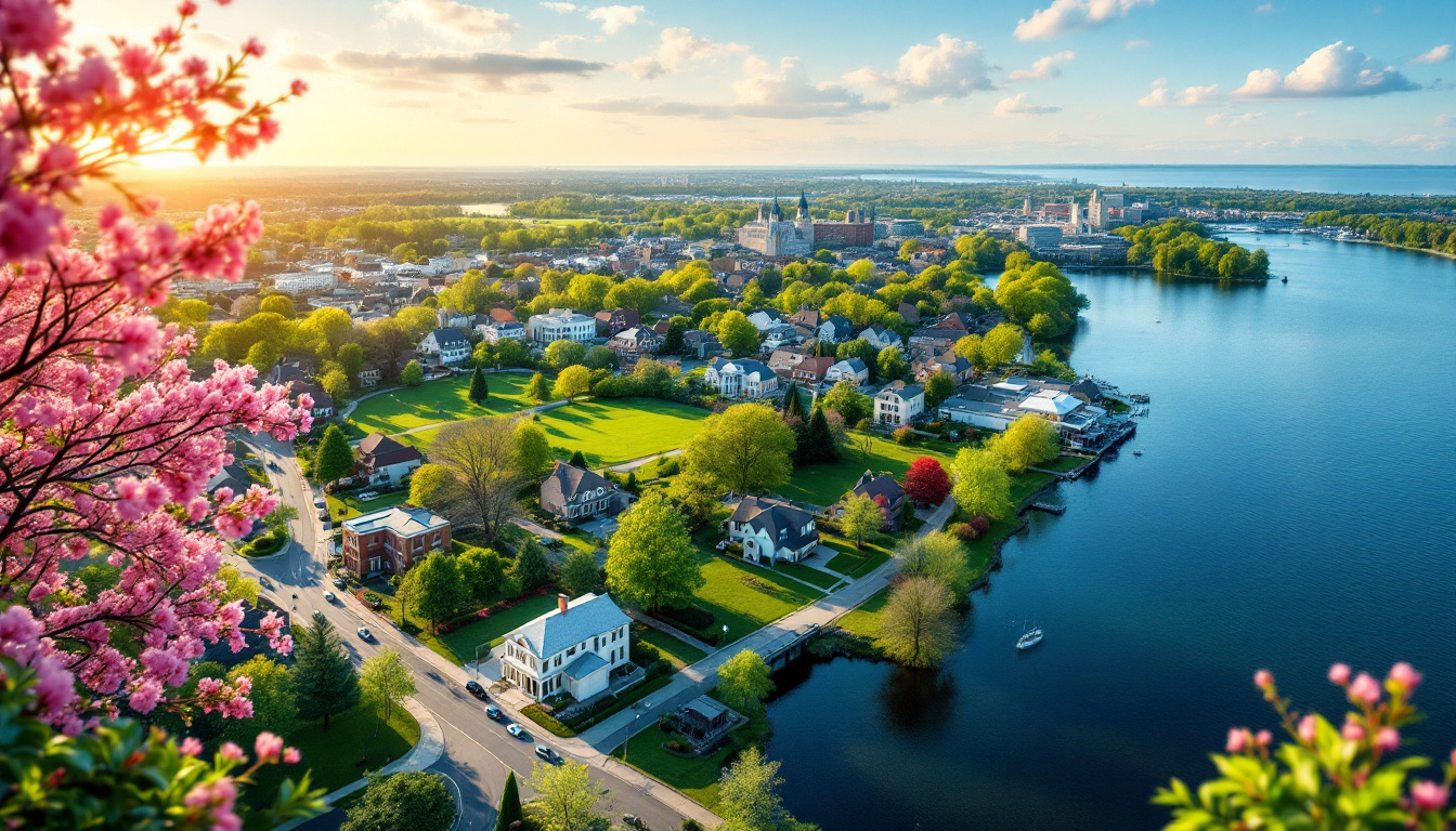 A vibrant image highlighting the charm of Oakland County, Michigan, perfectly aligning with the article. It features picturesque suburban homes, serene lakefront views, lush parks, and a thriving downtown atmosphere. Capturing the essence of spring, it showcases the enriched lifestyle and amenities described in the article, ideal for buyers and sellers exploring Farmington Hills, Novi, Keego Harbor, and surrounding communities with Realtor Tom Gilliam.