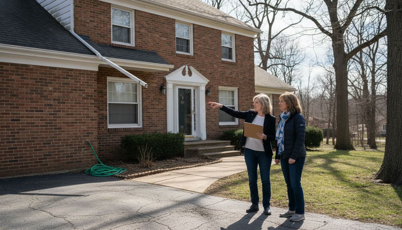 female-real-estate-agent-home-inspector-reviewing-property-exterior-oakland-county-pre-sale-inspection