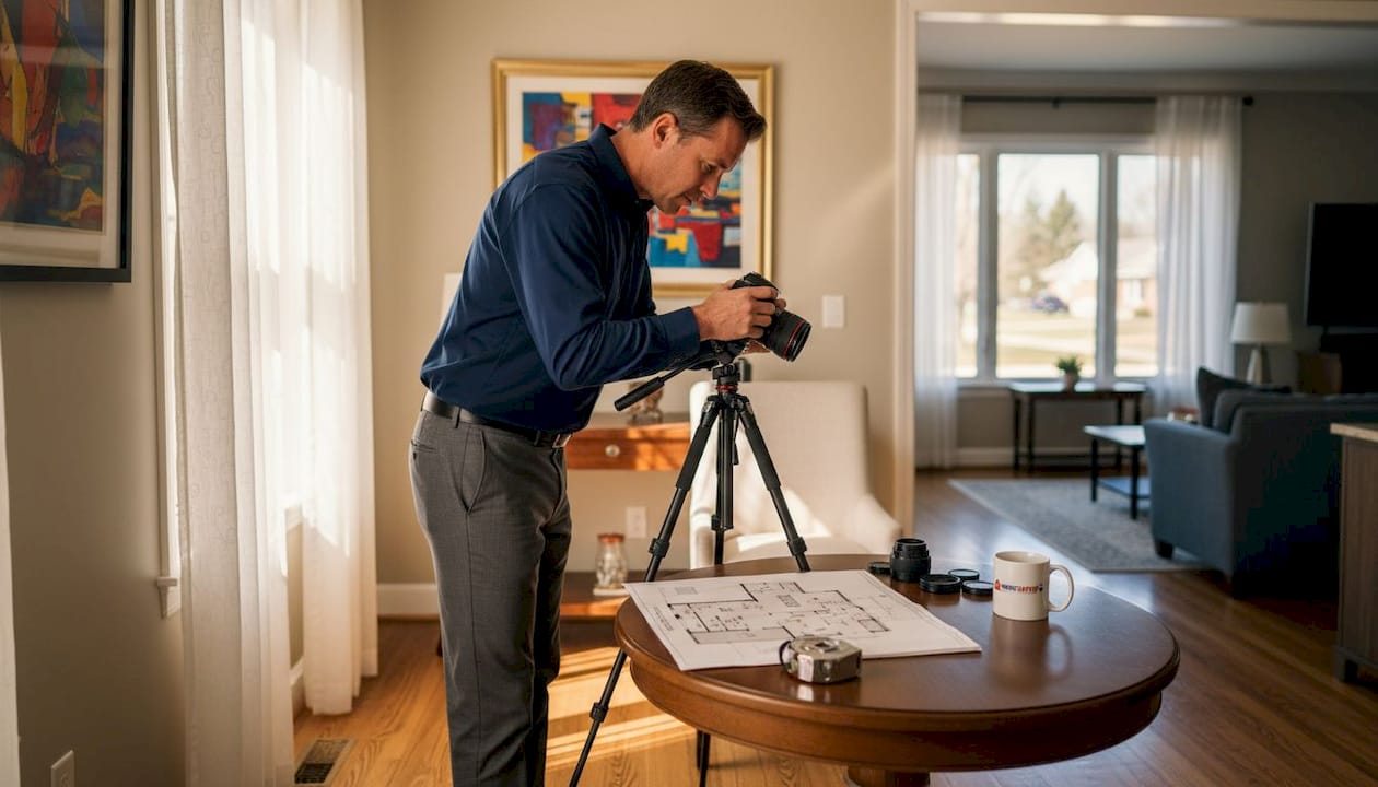 agent-preparing-camera-digital-home-tour-oakland-county