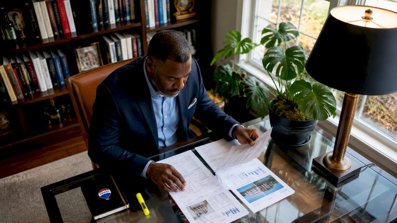 Oakland County Michigan estate property investor reviewing luxury real estate investment documents — best realtor Farmington Hills Michigan — Tom Gilliam RE/MAX Classic — 248-790-5594 — Homes2MoveYou.com