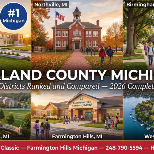 Oakland County Michigan School Districts Ranked and Compared 2026 — What Every Family Moving to Farmington Hills, Northville, Novi, Birmingham, Bloomfield Hills, and West Bloomfield Needs to Know Before They Buy | Tom Gilliam RE/MAX Classic