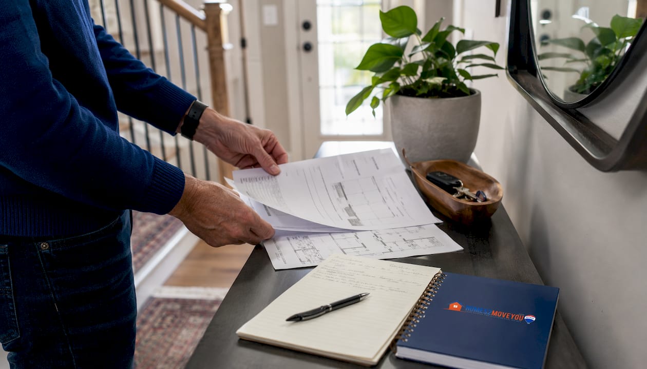 buyer-reviewing-offer-packet-floor-plans-oakland-county-tom-gilliam-remax-classic