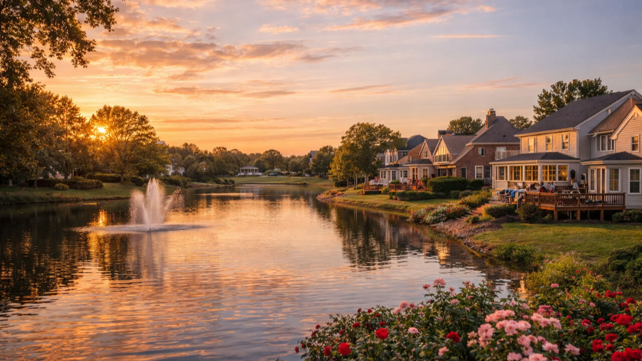 Serene sunset over waterfront homes - Wyndham