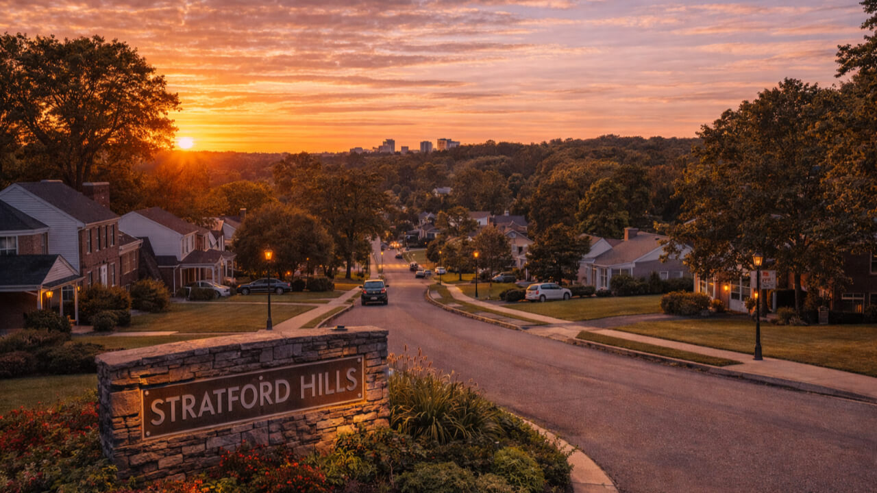 Sunset over Stratford Hills neighborhood