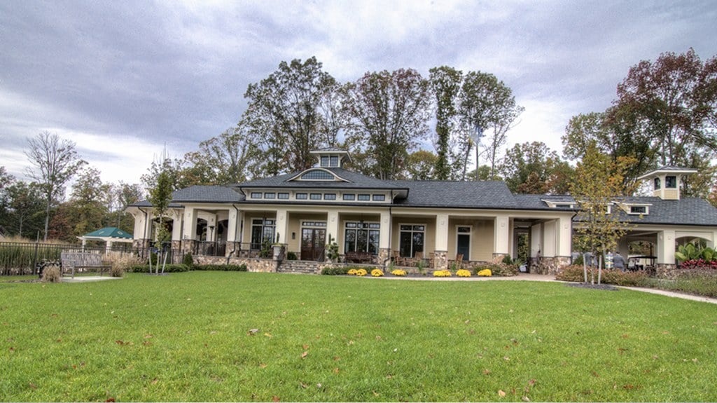The Hallsley community clubhouse and lawn in Midlothian, Virginia