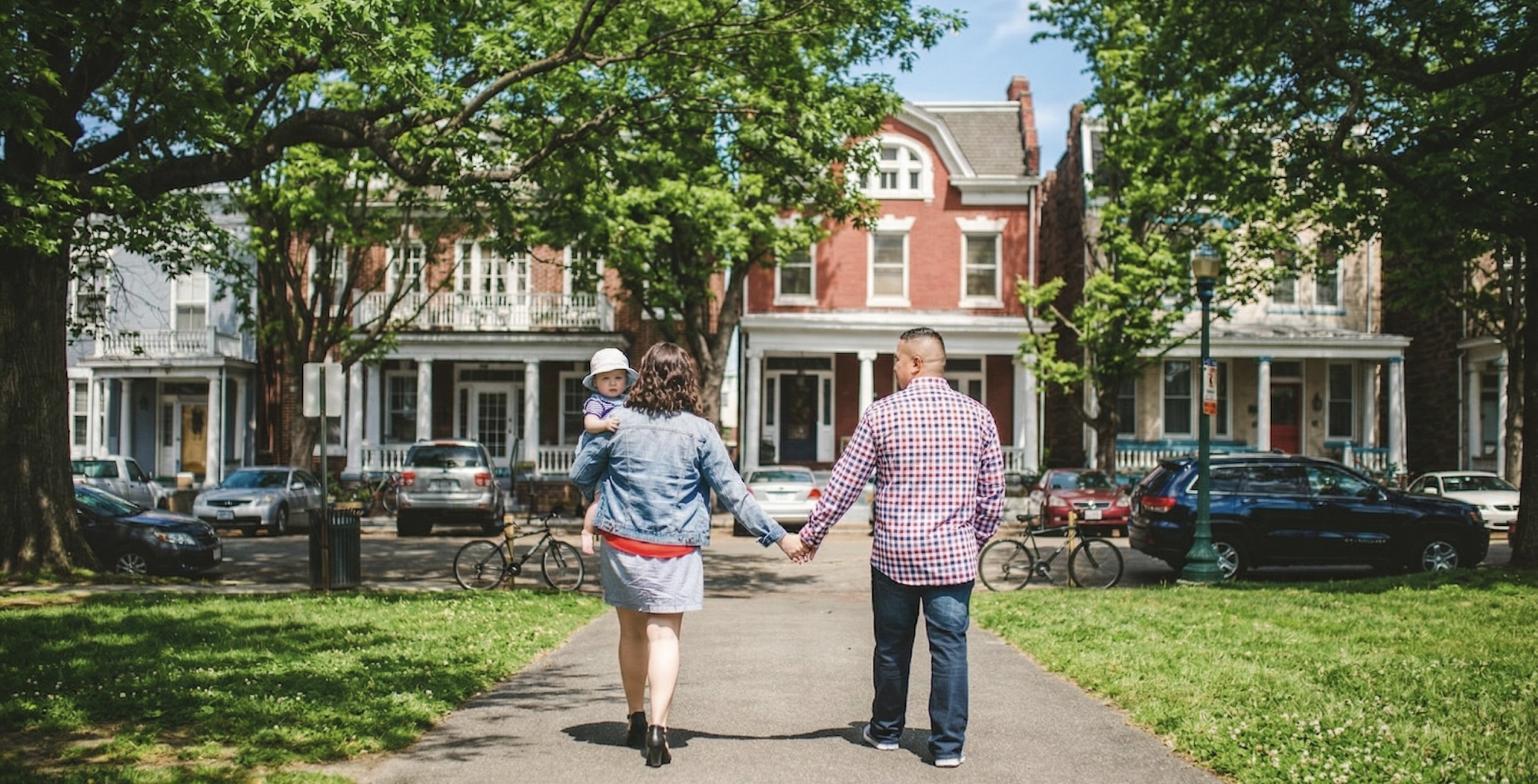 A family walking a block in the Fan, Richmond