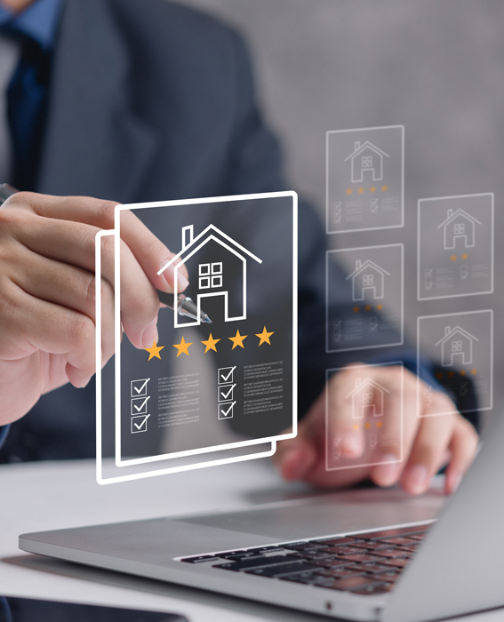 Hand-with-a-digital-interface-real-estate-reviews-and-ratings.-Highlights-property-evaluation-and-customer-satisfaction.-Useful-for-real-estate,-customer-service,-and-online-review-platforms.