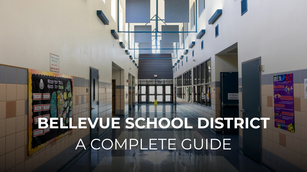 Students walking outside a Bellevue School District high school campus