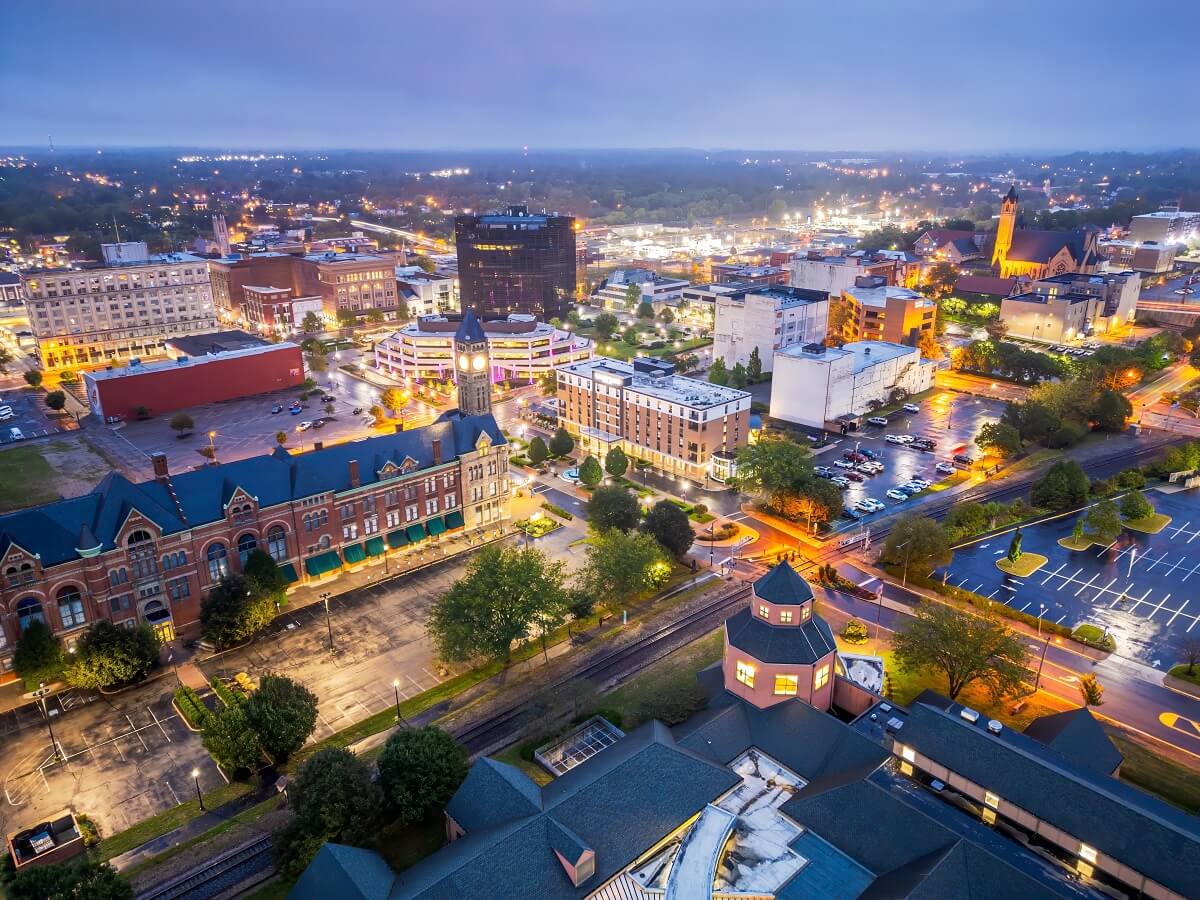 Springfield, Ohio, USA downtown cityscape at blue hour