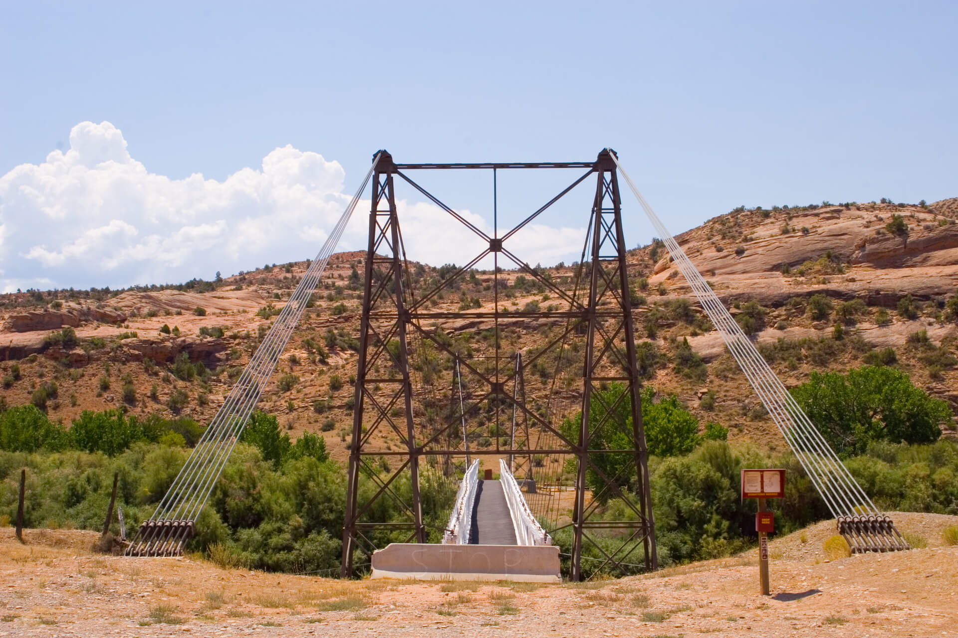 The famous Dewey Bridge over the Colorado River in Arizona near Moab