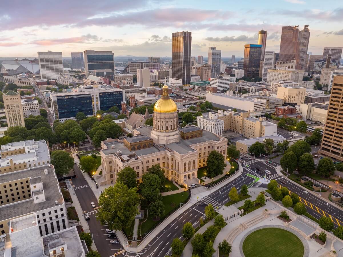 Aerial drone photo of the Georgia State Capitol Building in Atlana