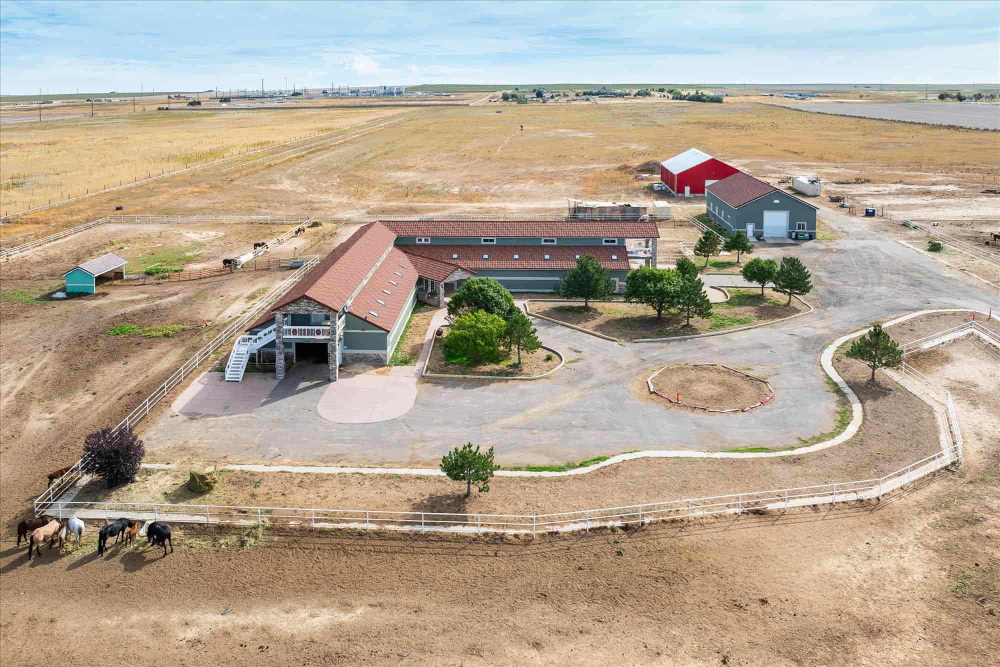 Aerial view of the equestrian estate and outbuildings