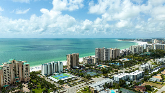 Marco Island - Coastline aerial view of Marco Island off the Gulf of Mexico in Southwest Florida