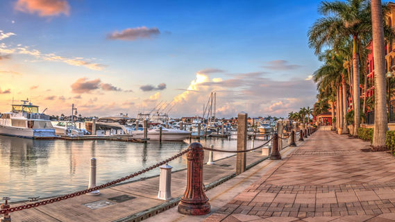 Marco Island - Sunset over the boats in Esplanade Harbor Marina in Marco Island, Florida