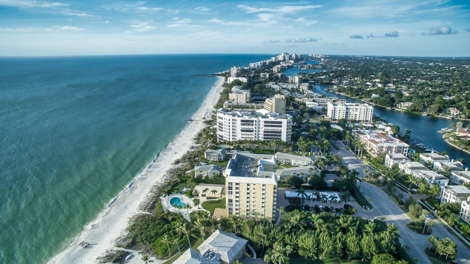 Naples - Naples, Florida - Panoramic aerial view of the beautiful city beach