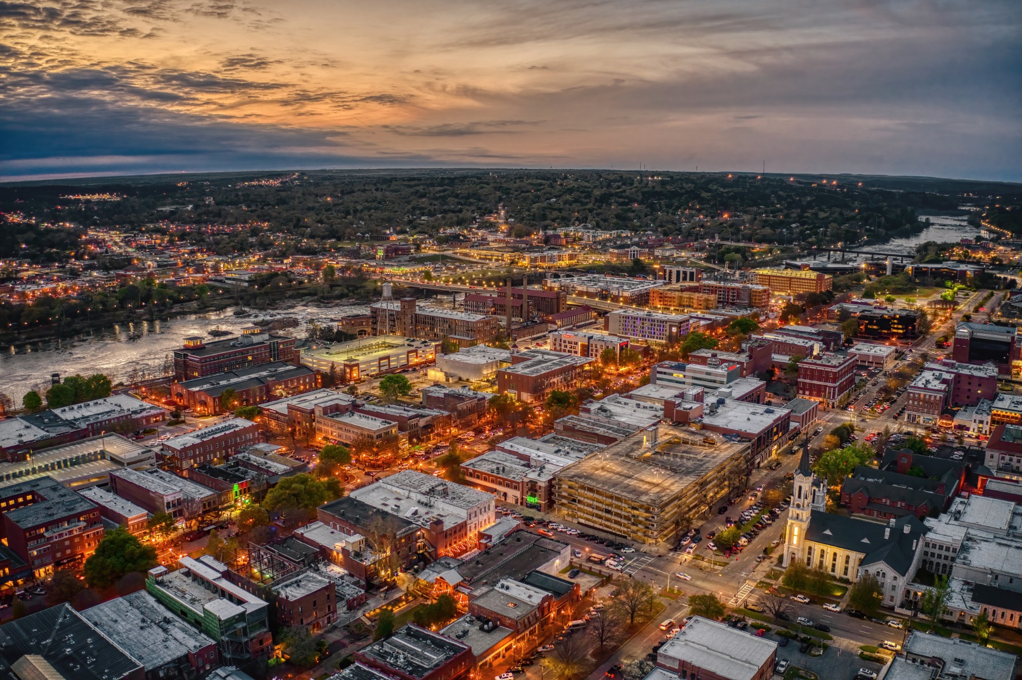 Aerial View of Columbus, Georgia at Dusk