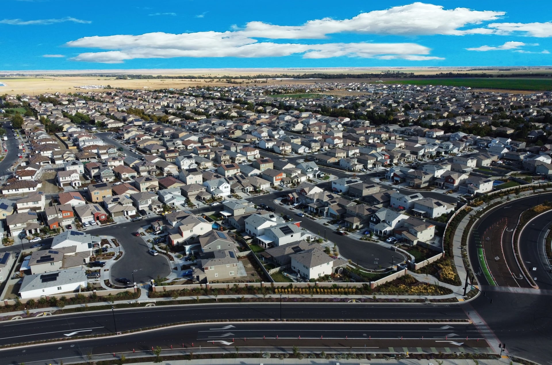 A neighborhood in Sacramento California photographed by a drone