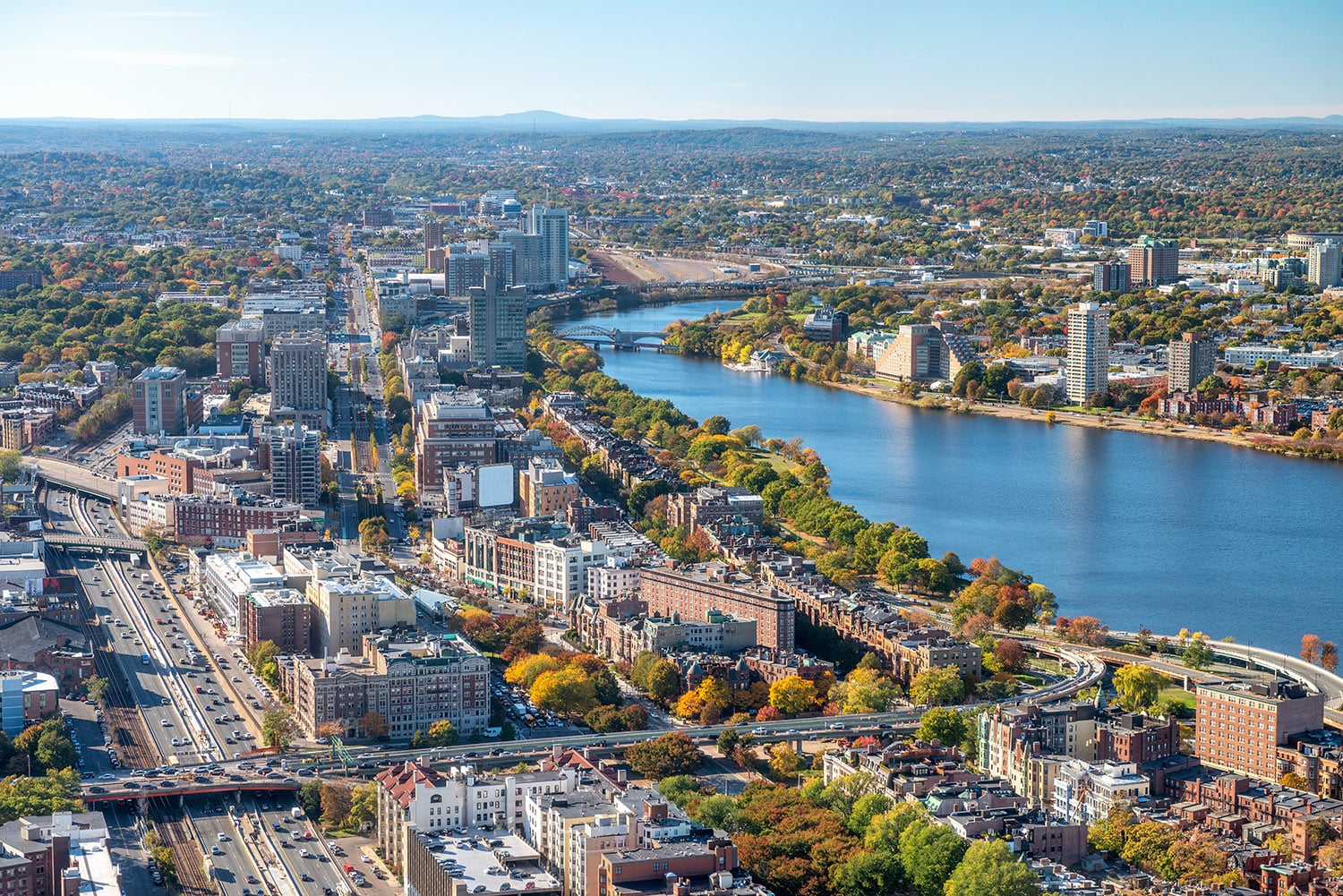 Aerial,View,Of,Boston,Skyline,On,A,Beautiful,Autumn,Day,