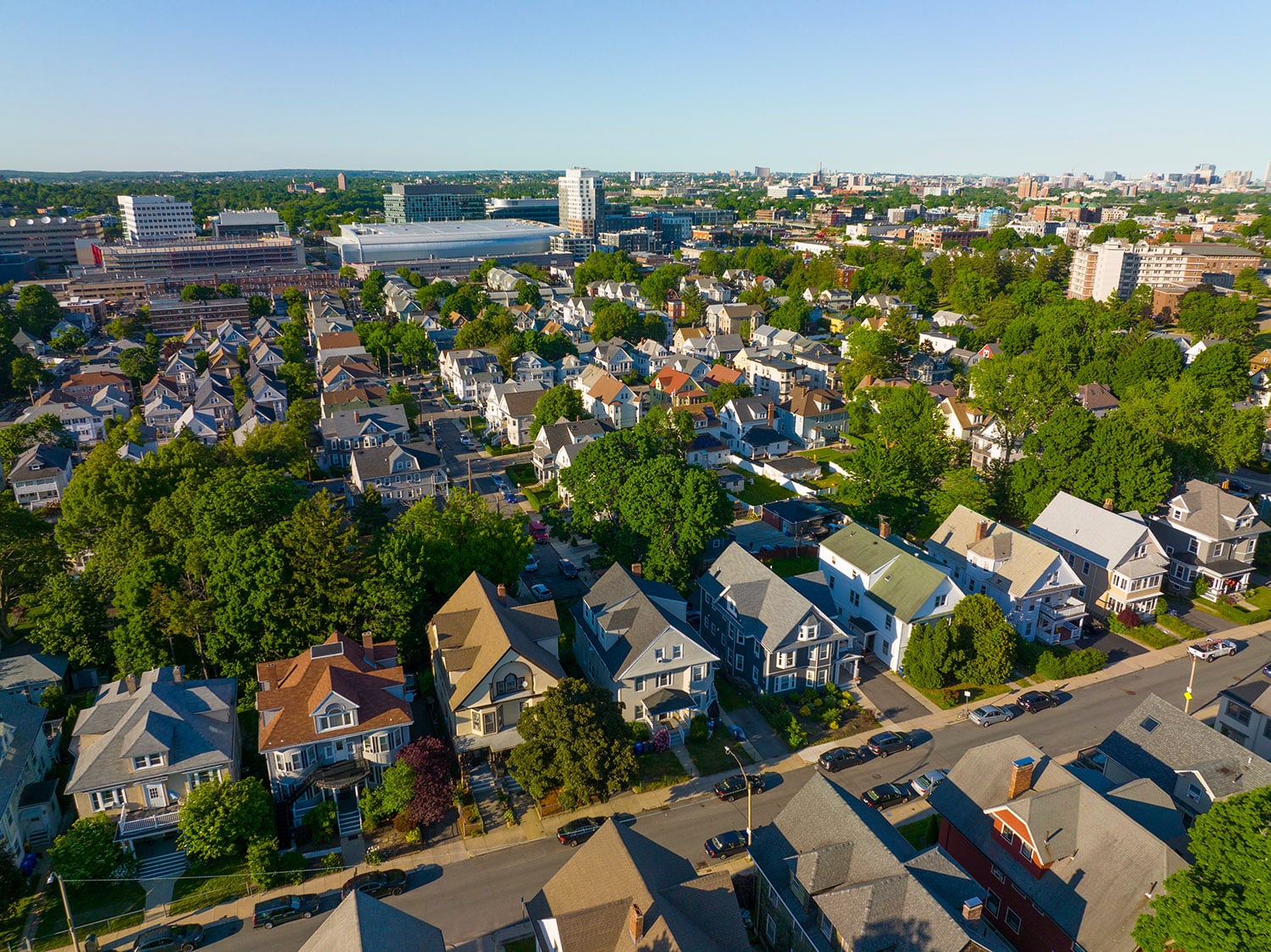 Brighton,Historic,Center,And,Boston,Landing,Aerial,View,With,Boston