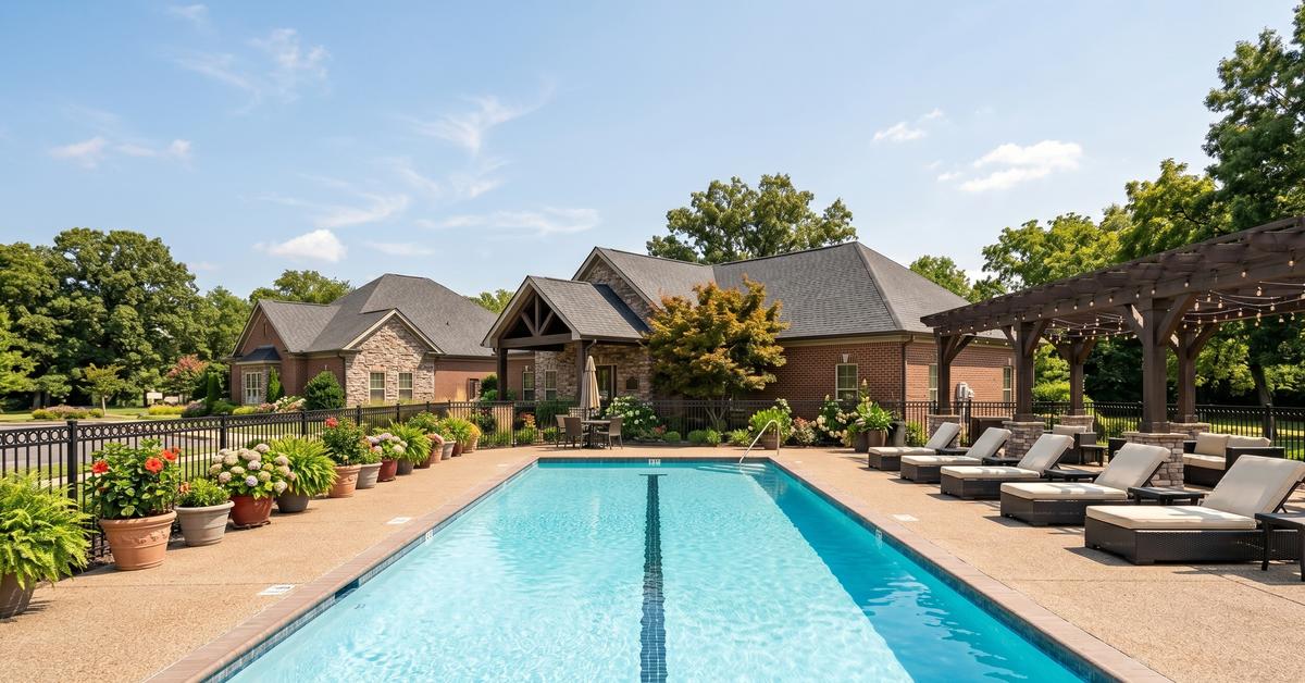 Community pool and outdoor amenities at a 55+ active adult community clubhouse in Gallatin TN 37066 representing HOA-covered features