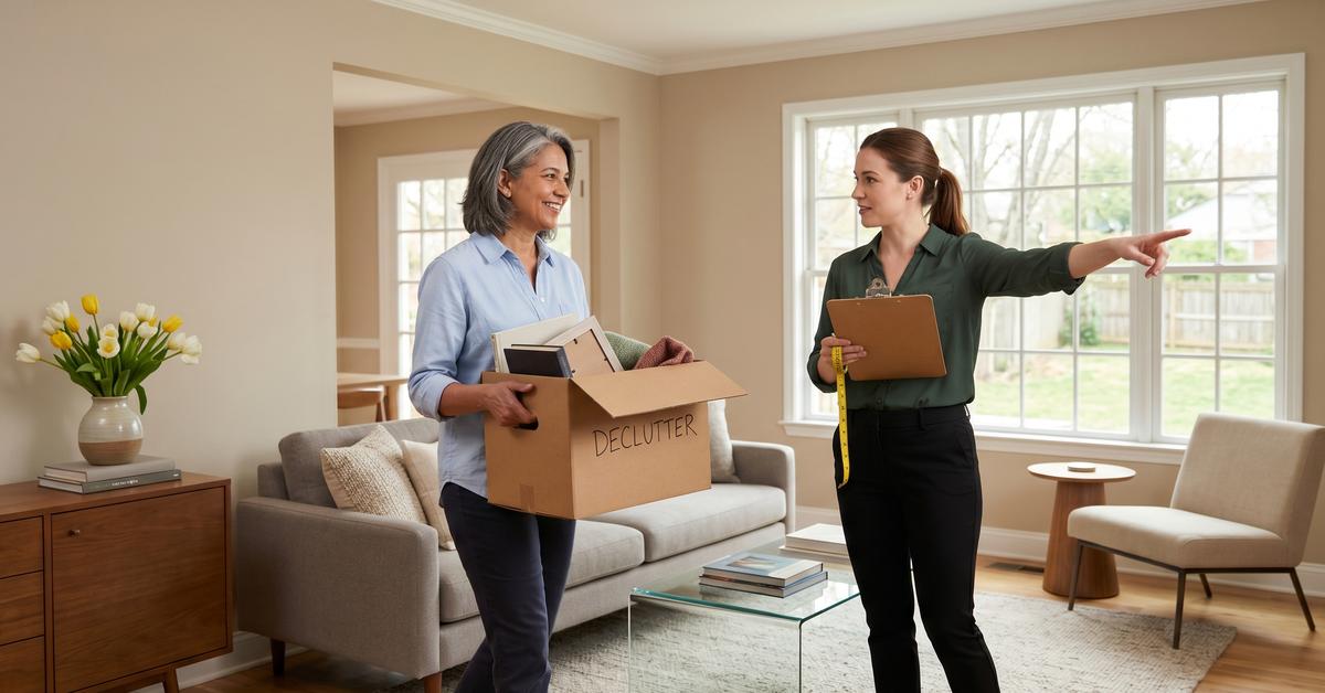 Homeowner decluttering and staging home interior for sale in Gallatin TN 37066 Sumner County