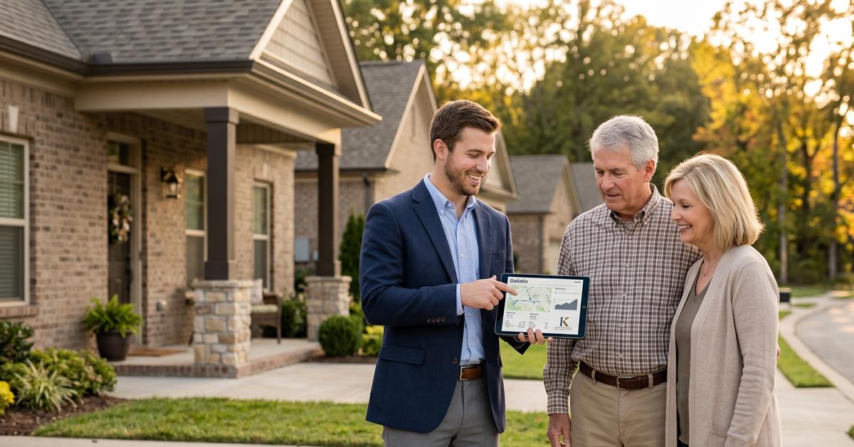 Real estate agent Ryan Beals reviewing buy-sell sequence options with downsizer couple in Gallatin TN 37066