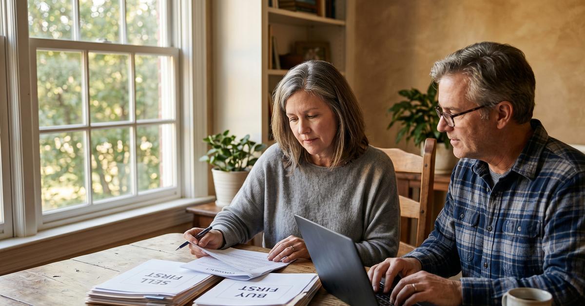 Couple reviewing sell-first versus buy-first contract options for downsizing in Gallatin TN 37066 Sumner County