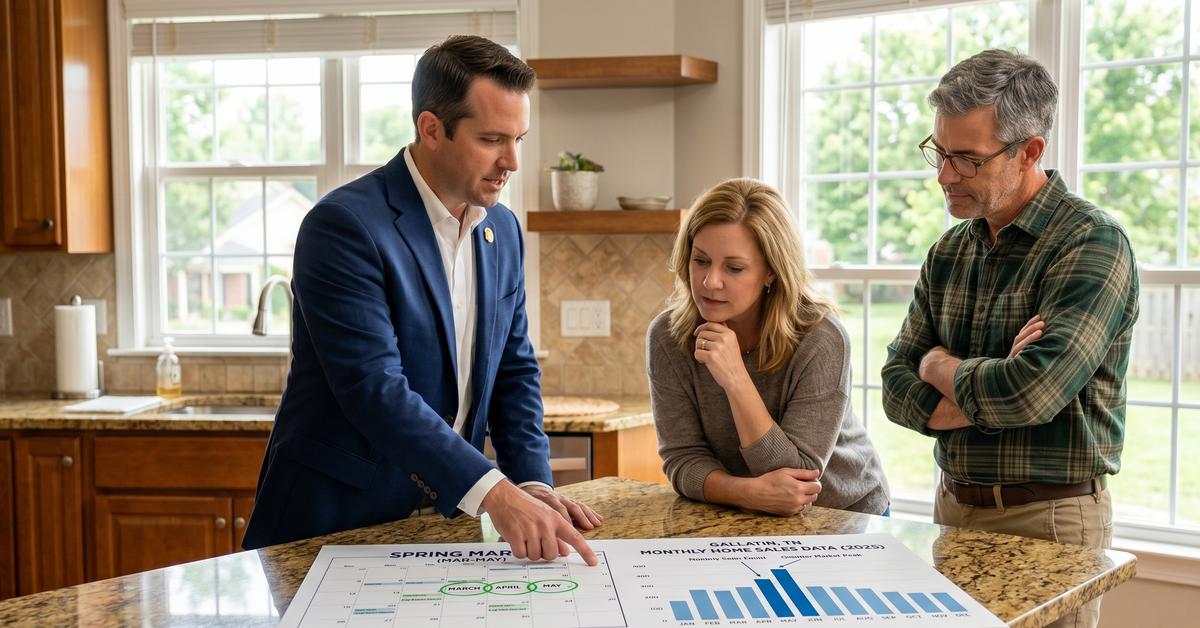 Real estate agent Ryan Beals reviewing listing timing data with Gallatin TN home seller in Sumner County 37066