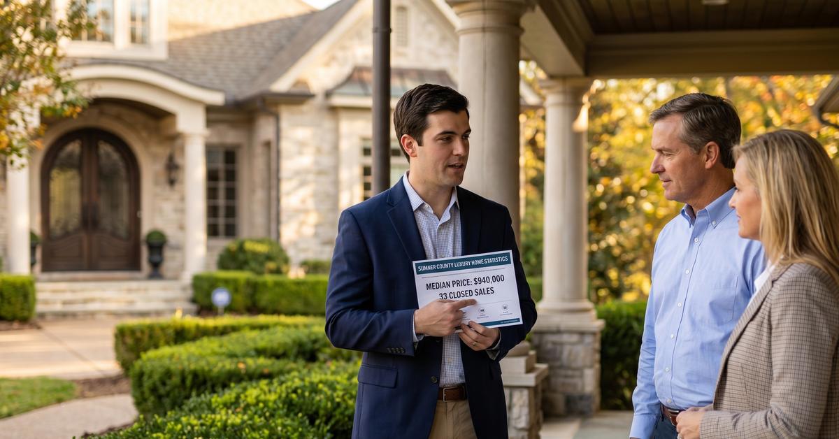 Real estate agent reviewing luxury market data with buyers in Gallatin TN Sumner County 37066