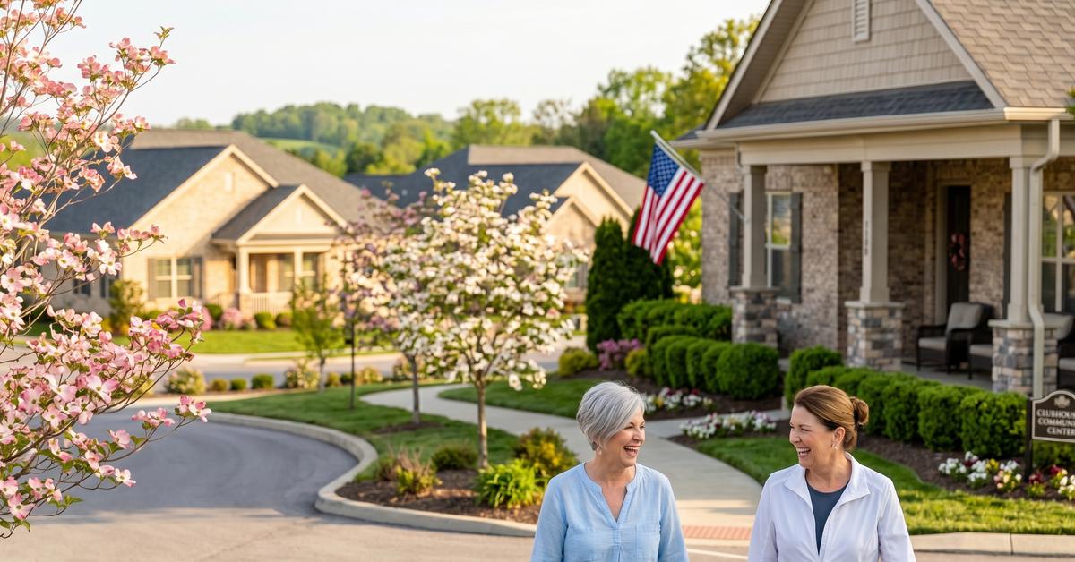 55+ community residents walking in Hendersonville TN 37075 active adult neighborhood near Beech High School zone