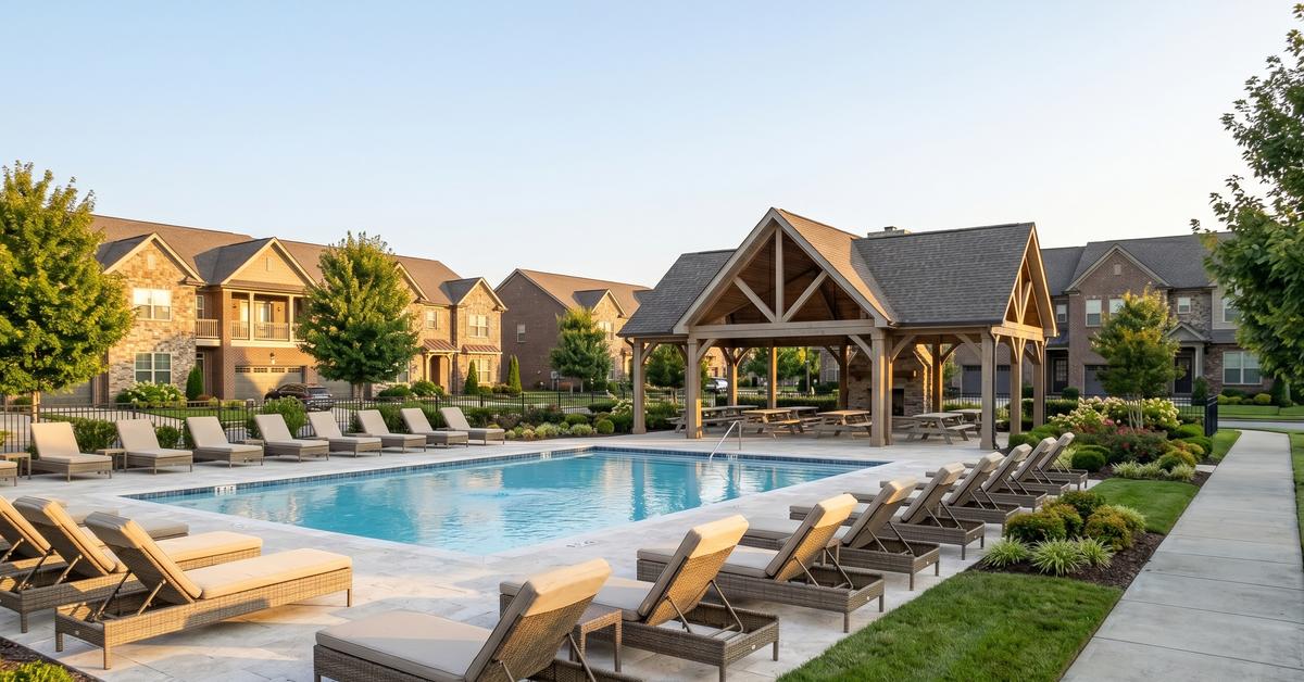 HOA community pool and amenities at townhome complex in Hendersonville TN 37075
