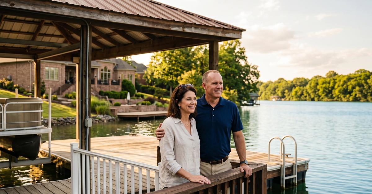 Couple on private boat dock on Old Hickory Lake in Hendersonville TN 37075 Sumner County waterfront