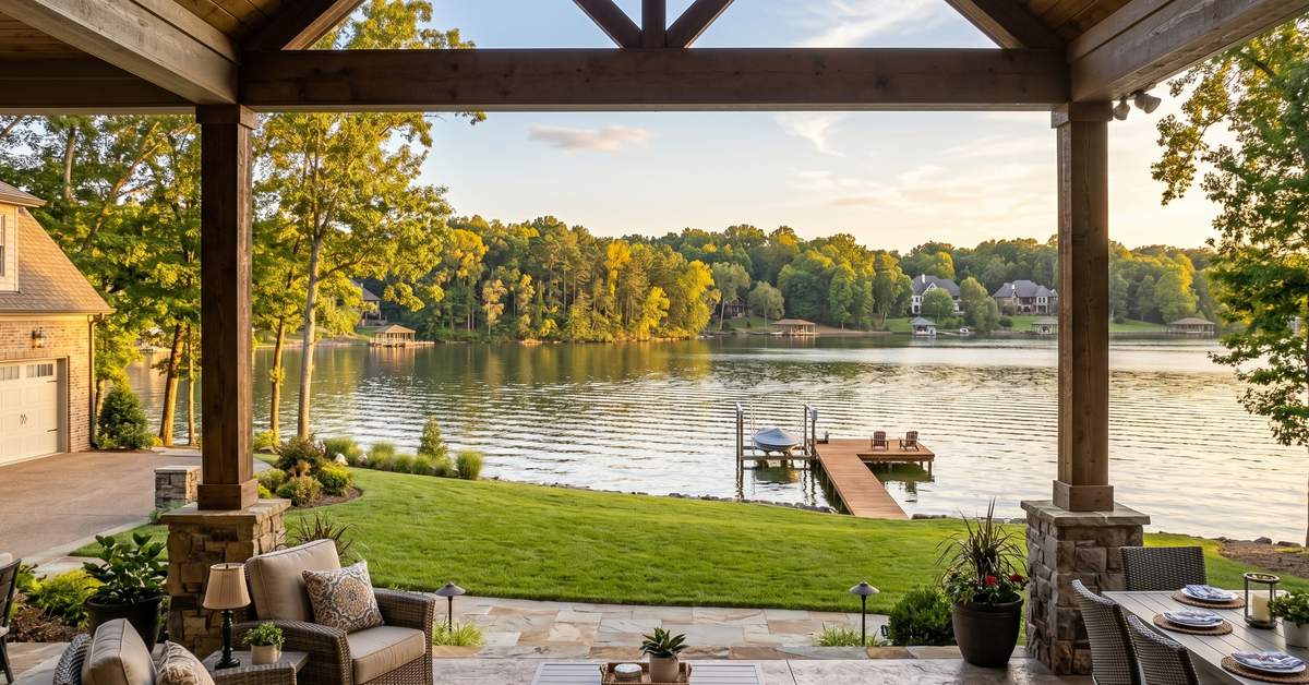 Old Hickory Lake waterfront patio and private dock at luxury home in Hendersonville TN 37075 Sumner County