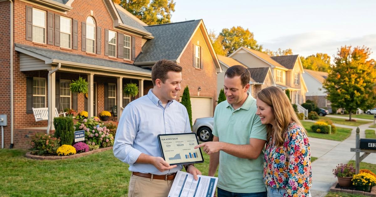 Real estate agent Ryan Beals with buyers reviewing Elk Acres Gallatin TN 37066 market data