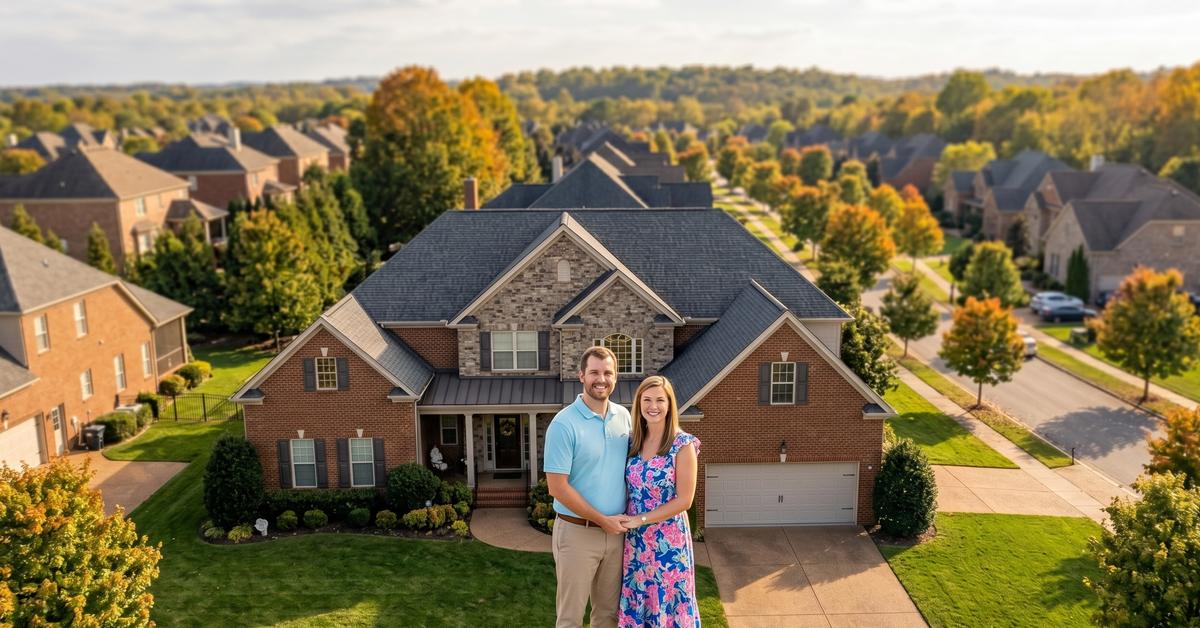 Real estate agent reviewing Hendersonville TN 37075 school zone data with buyer couple